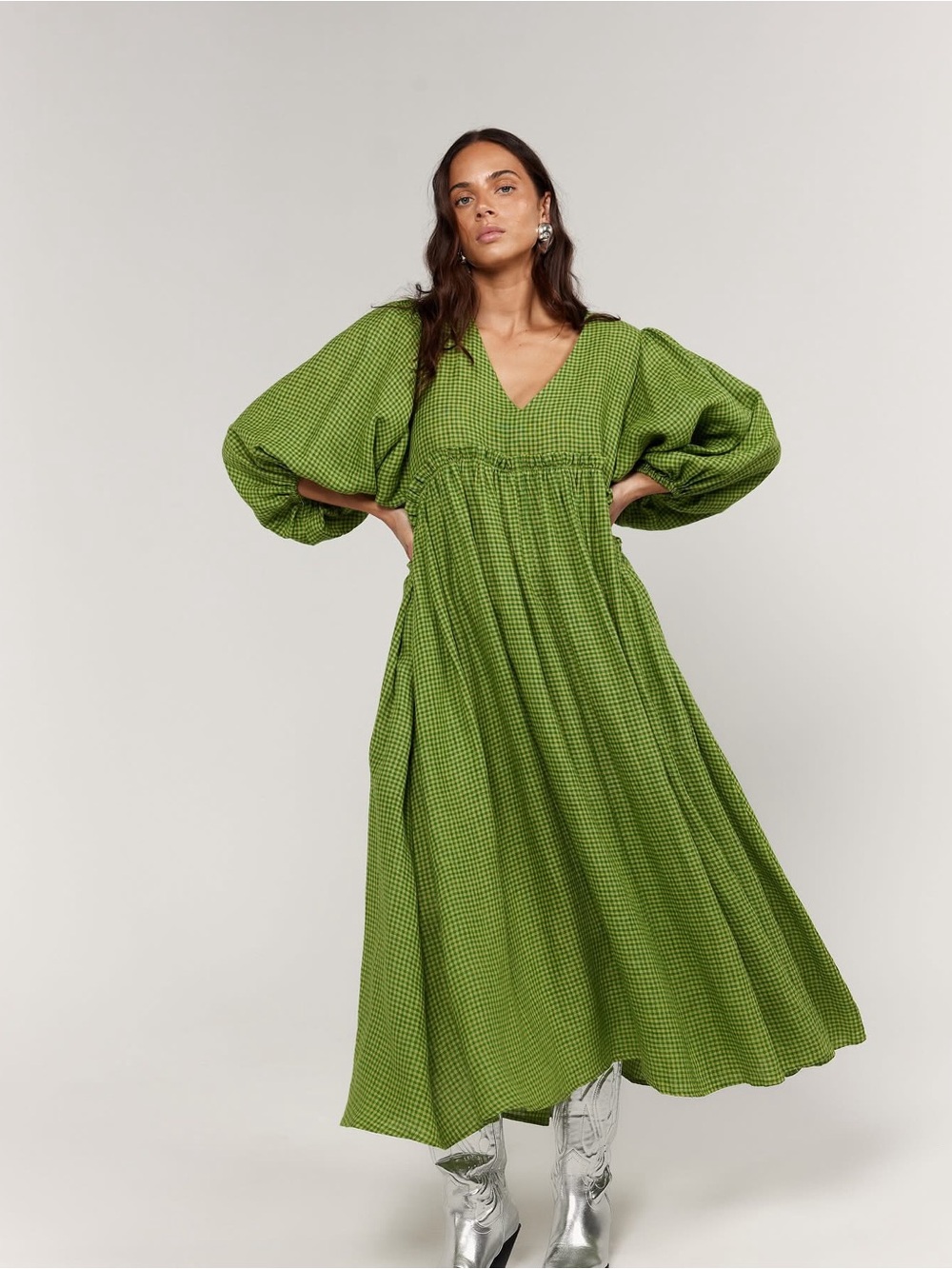 LA BOHEME Marlowe Dress in Green Gingham - Picture 3 of 10